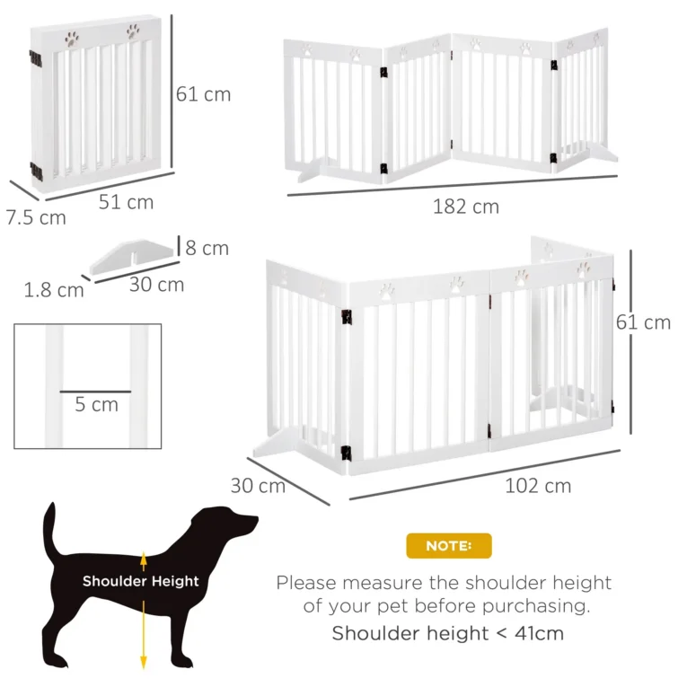 Four-Panel Freestanding Wooden Pet Barrier – White, 61cm