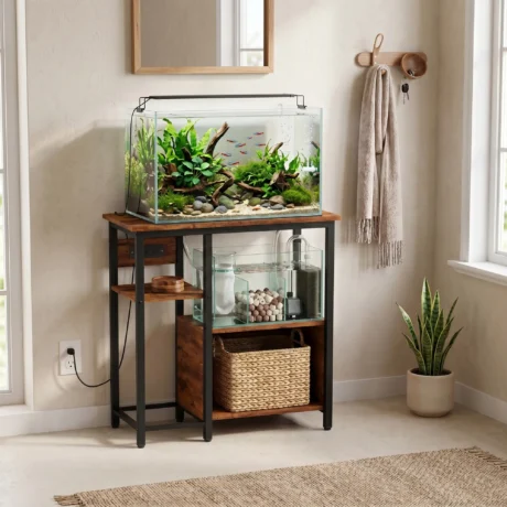 Aquarium Stand with Storage and Power Outlets &ndash; Tiger Wood Effect &ndash; detail 2