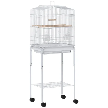Bird Cage with Wheeled Stand and Swing – White, 124cm