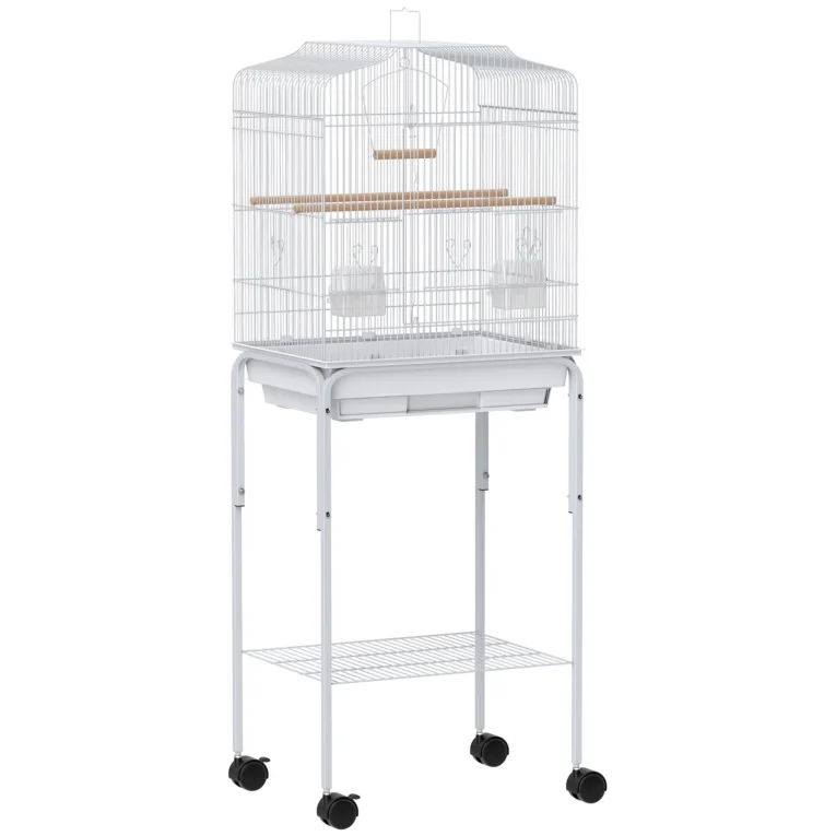Bird Cage with Wheeled Stand and Swing – White, 124cm Bird Cage with Wheeled Stand and Swing – White, 124cm