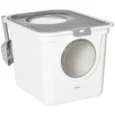 Enclosed Cat Litter Box with Front Entry and Top Exit – White