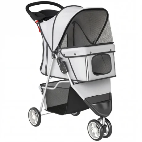 Three-Wheel Folding Pet Stroller – Grey, 10kg