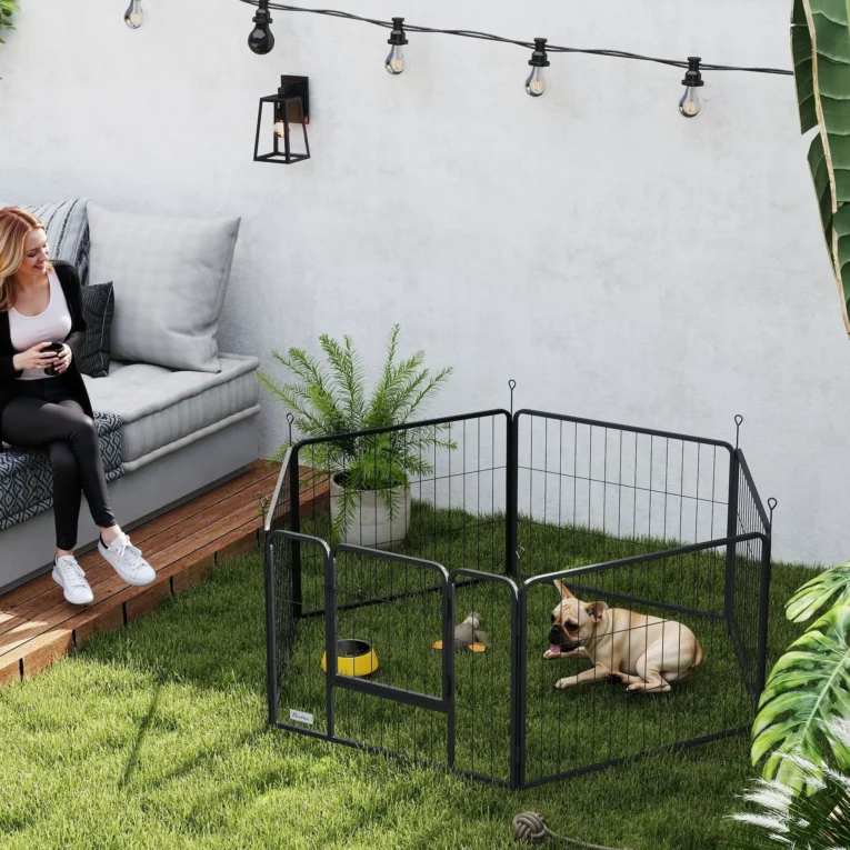 Six-Panel Steel Dog Playpen with Door – Grey, 60cm High