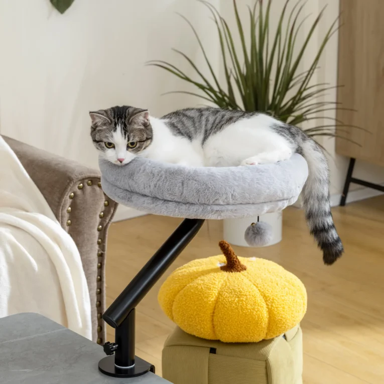 Rotating Clamp-On Cat Hammock for Desks – Grey, 35cm Rotating Clamp-On Cat Hammock for Desks – Grey, 35cm