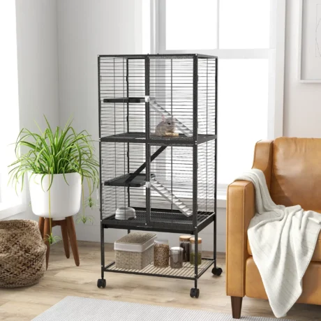 Four-Level Small-Animal Cage with Storage Shelf – Grey
