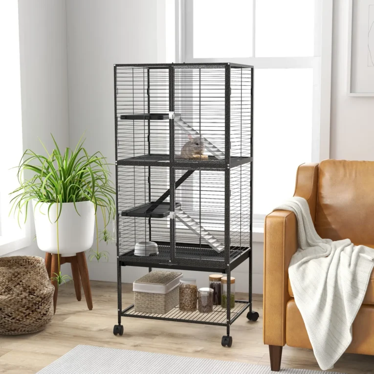 Four-Level Small-Animal Cage with Storage Shelf – Grey