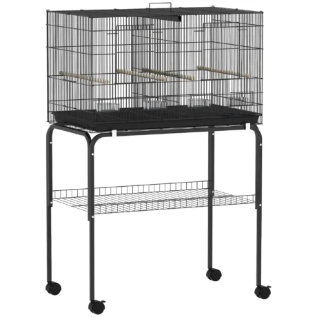 Divided Bird Cage with Storage Stand – Black, 116cm High