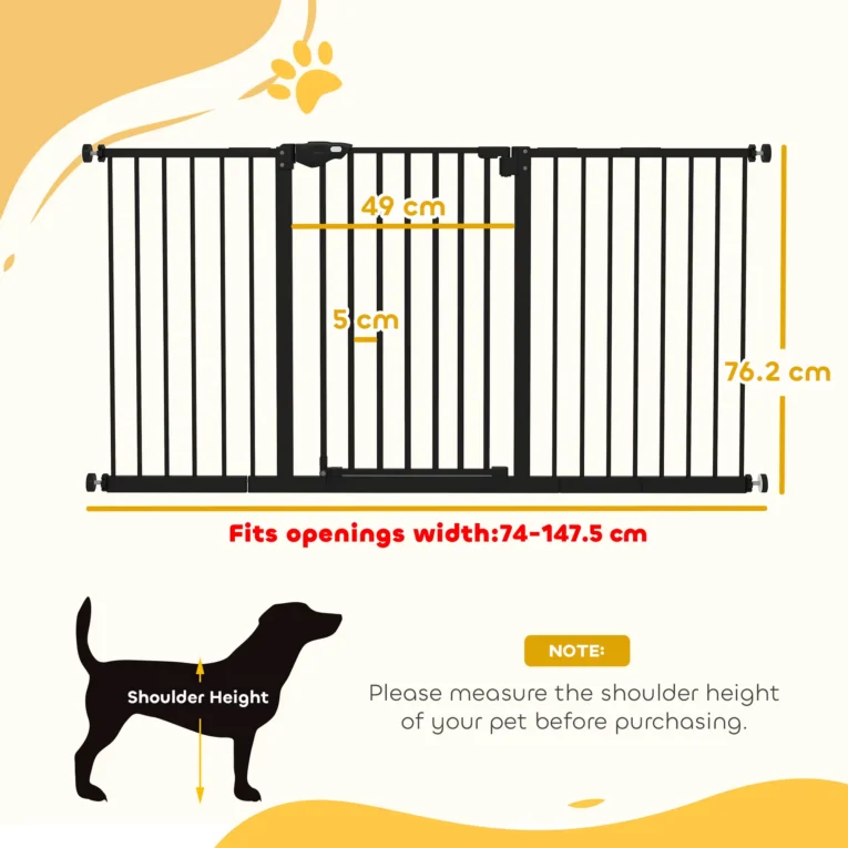 Wide Dog Gate with Three Extensions – Black