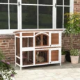 Wooden Pet Hutch Two-Tier with Openable Roof – Brown, Black, White