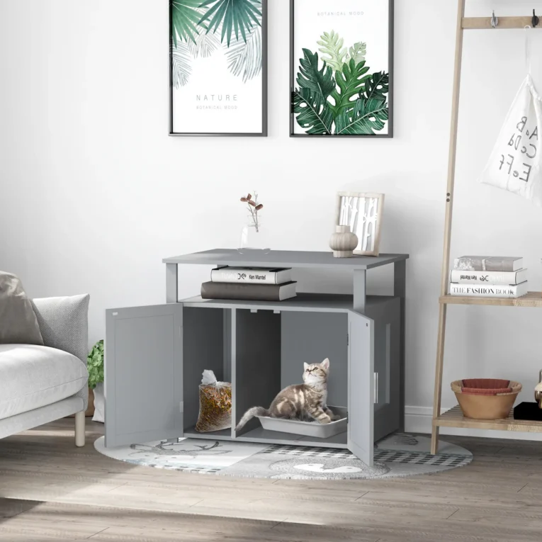 Cat Litter Cabinet with Adjustable Divider – Grey, 76cm