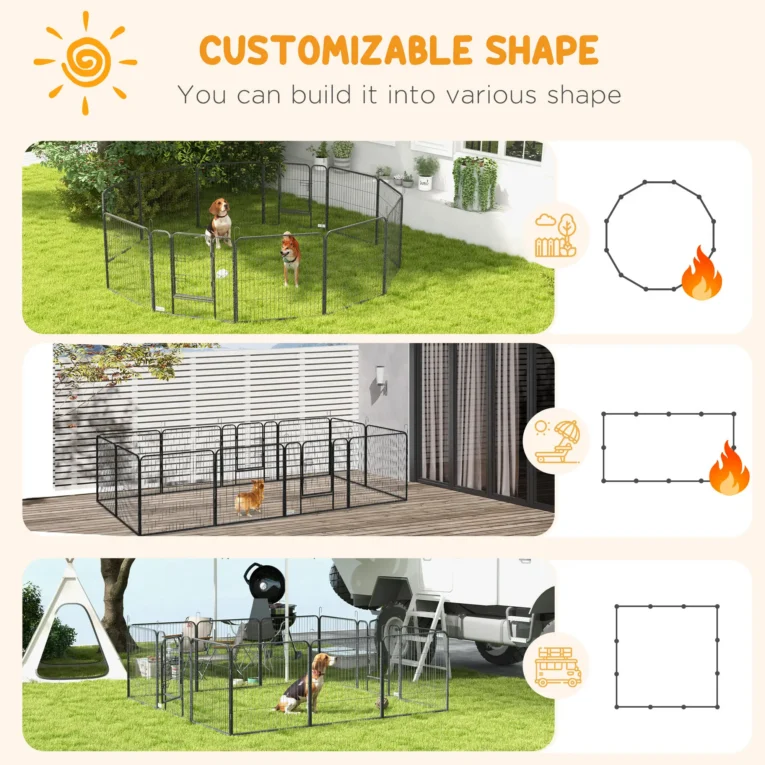 12-Panel Steel Dog Playpen with Two Doors – Grey, 80cm High