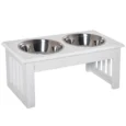Raised Dog Feeding Bowls Stand Stainless Steel 44x24cm – White