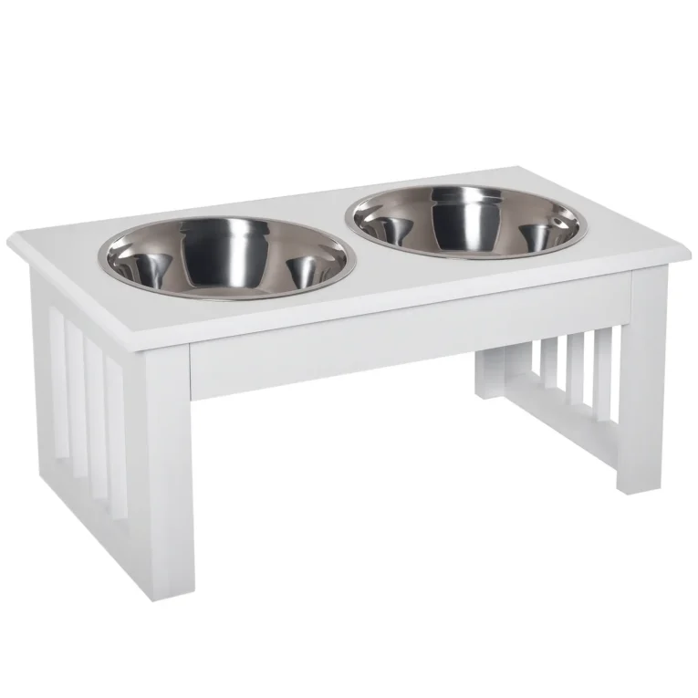 Raised Dog Feeding Bowls Stand Stainless Steel 44x24cm – White Raised Dog Feeding Bowls Stand Stainless Steel 44x24cm – White