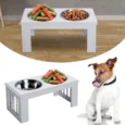 Raised Double Dog Bowl Stand – White, 25.4cm