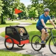 Folding Dog Bicycle Trailer with 20-Inch Wheels – Red and Black