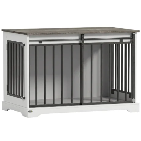 Dog Crate Sideboard with Sliding Barn Door &ndash; White, 100cm