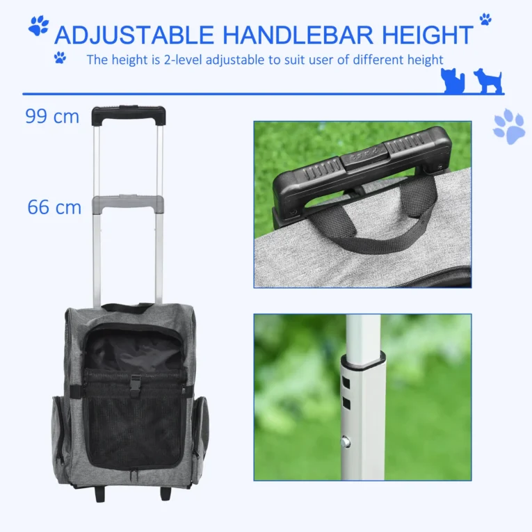 Pet Backpack and Wheeled Trolley Carrier – Grey, Under 4kg