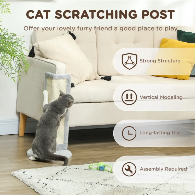 Corner Cat Scratching Post with Sisal Pad – Grey, 56cm