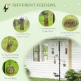Garden Bird Feeding Station with Four Feeders and Six Hooks – Black