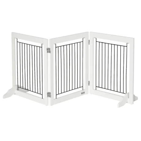 Three-Panel Freestanding Dog Gate – White, 61cm