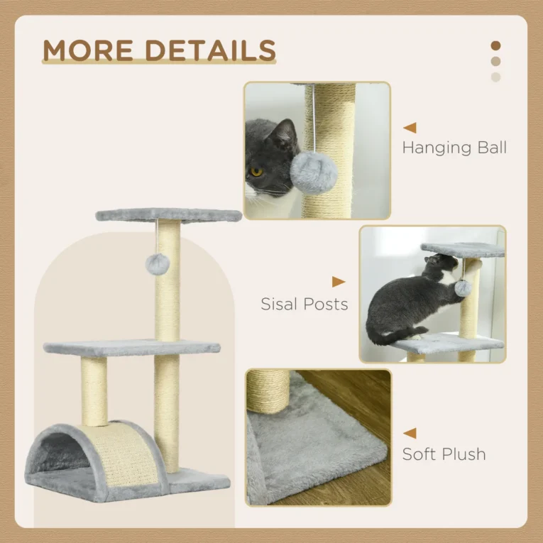 Cat Tower with Arched Scratch Pad – Light Grey, 72cm
