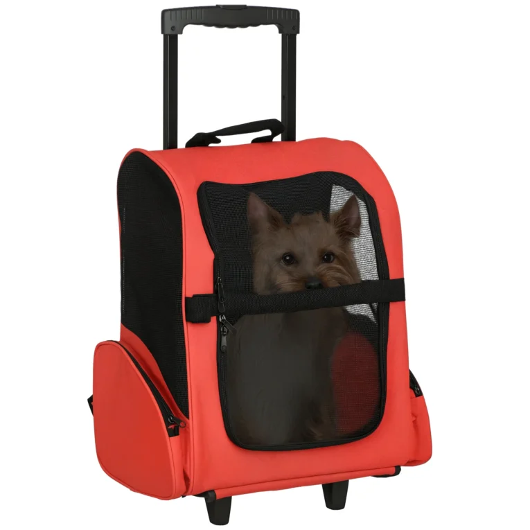 Pet Backpack and Wheeled Trolley Carrier – Red, Under 4kg