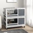 Wheeled Two-Level Rabbit Hutch – Grey and White