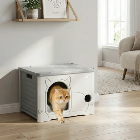 Stackable Plastic Cat House with Removable Cushion &ndash; Grey, 53.5cm &ndash; detail 2