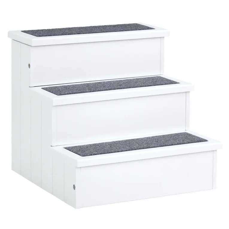 Wooden Dog Steps Pet Stairs with Storage – White