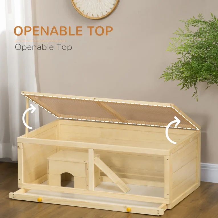 Wooden Hamster Habitat with Sliding Tray – Natural, 100cm Wooden Hamster Habitat with Sliding Tray – Natural, 100cm