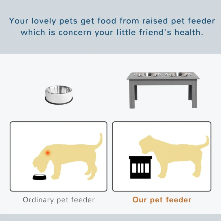 Raised Double Dog Bowl Stand – Grey, 25.4cm
