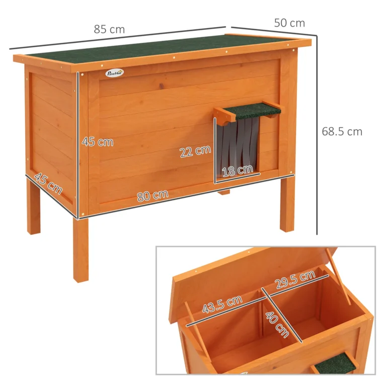 Raised Insulated Wooden Cat House – Orange, 85cm
