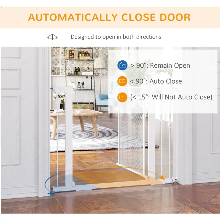 Auto-Close Dog Gate with Extension Kit – White, 75–103cm