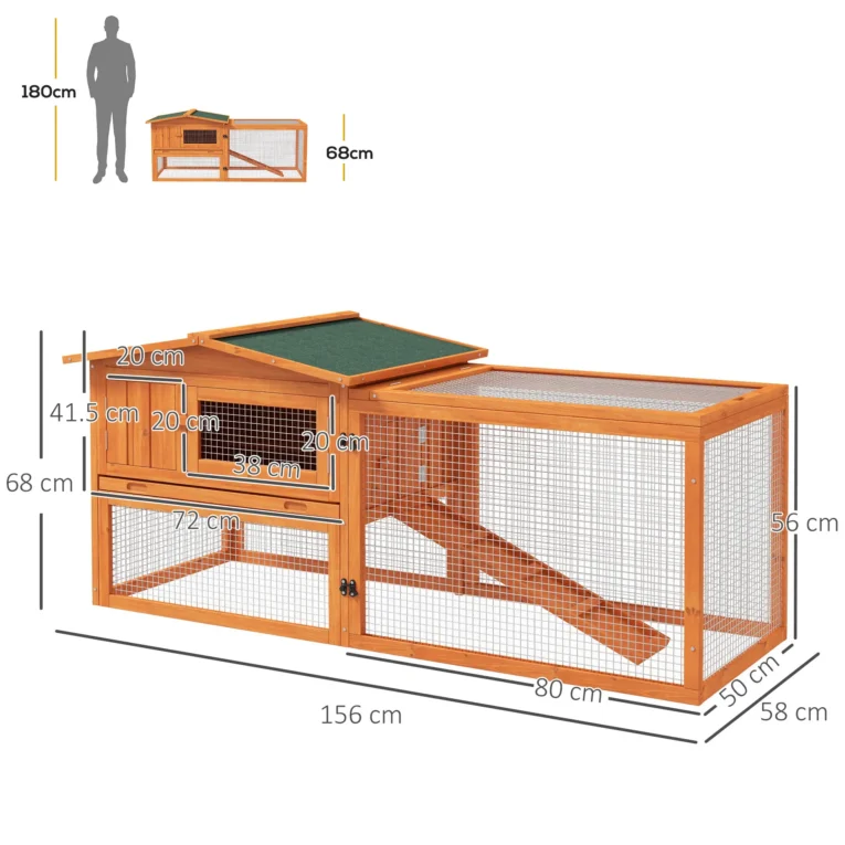 Rabbit Hutch Wooden Outdoor Cage 156x58cm – Orange