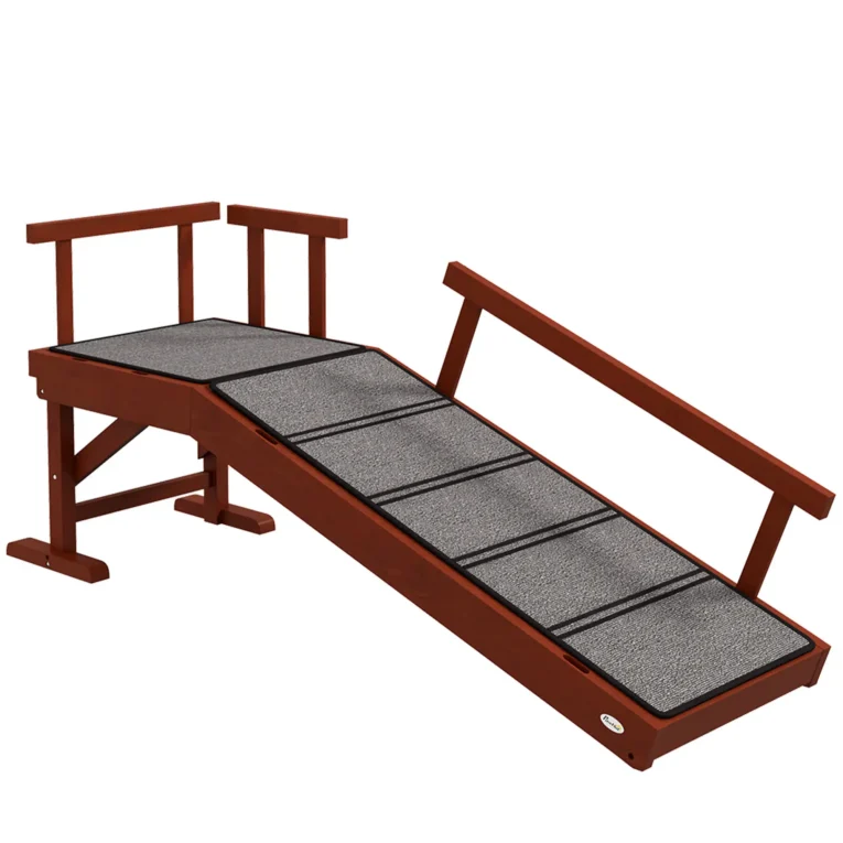Wooden Dog Ramp Non-Slip with Guardrails – Brown and Grey Wooden Dog Ramp Non-Slip with Guardrails – Brown and Grey