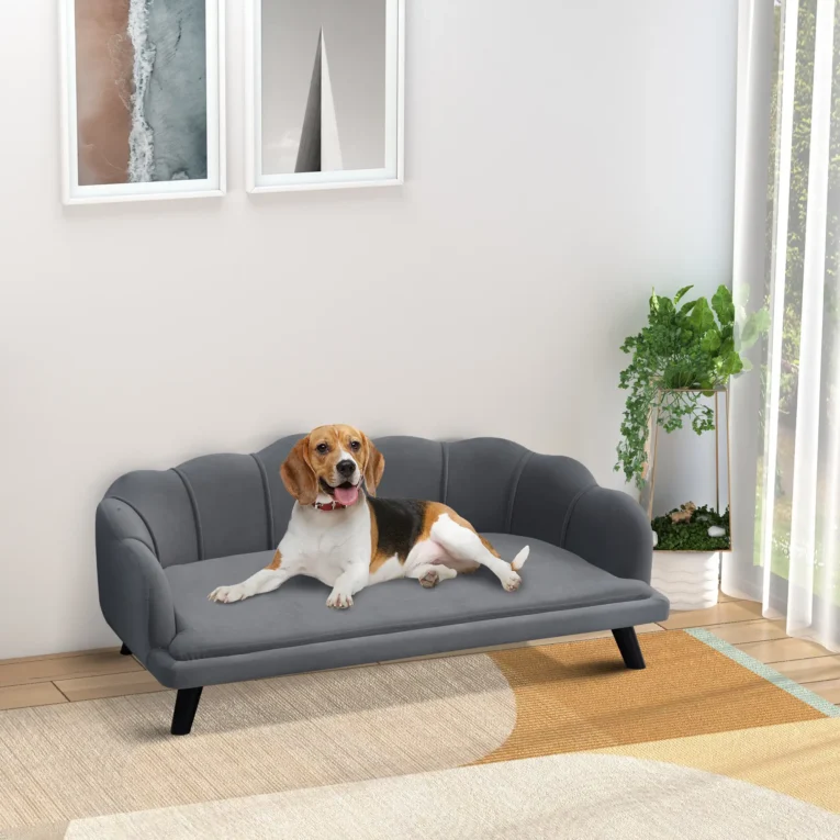 Shell-Back Dog Sofa with Washable Cushion – Grey