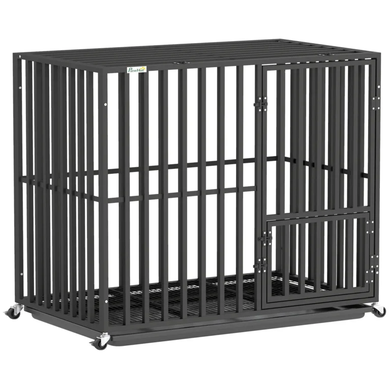 Steel Dog Crate with Wheels and Removable Tray – Black, 95cm