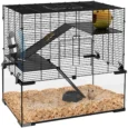 Three-Level Hamster Cage with Glass Base – Black, 60 × 40 × 54.5cm