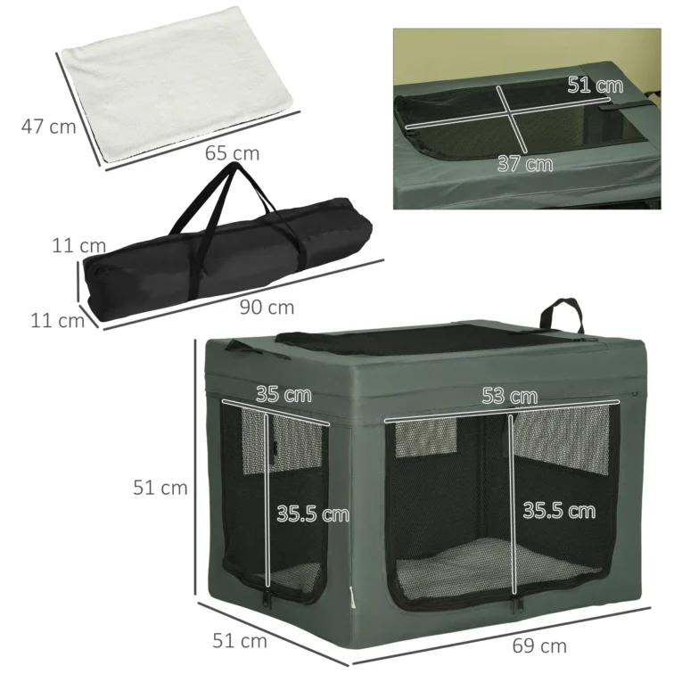Folding Fabric Pet Carrier – Grey, 69 × 51 × 51cm Folding Fabric Pet Carrier – Grey, 69 × 51 × 51cm