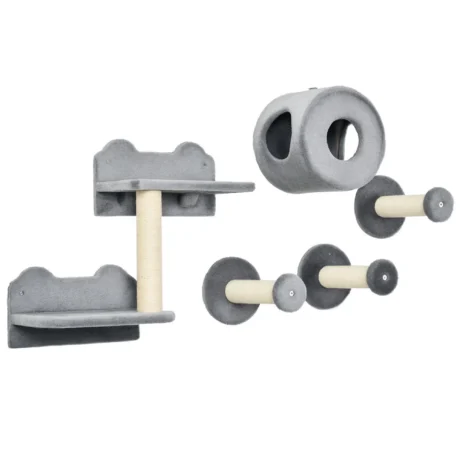 Five-Piece Cat Wall Furniture with Den and Perches – Grey