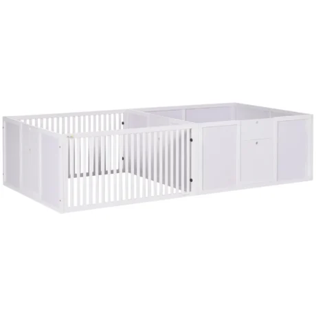 Two-Room Wooden Puppy Pen with Removable Doors – White