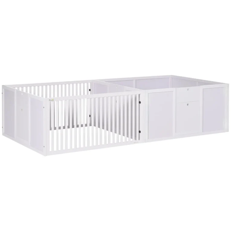 Two-Room Wooden Puppy Pen with Removable Doors – White