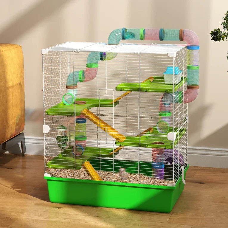 Hamster Cage with Water Bottle and Ramps – Green and white Hamster Cage with Water Bottle and Ramps – Green and white