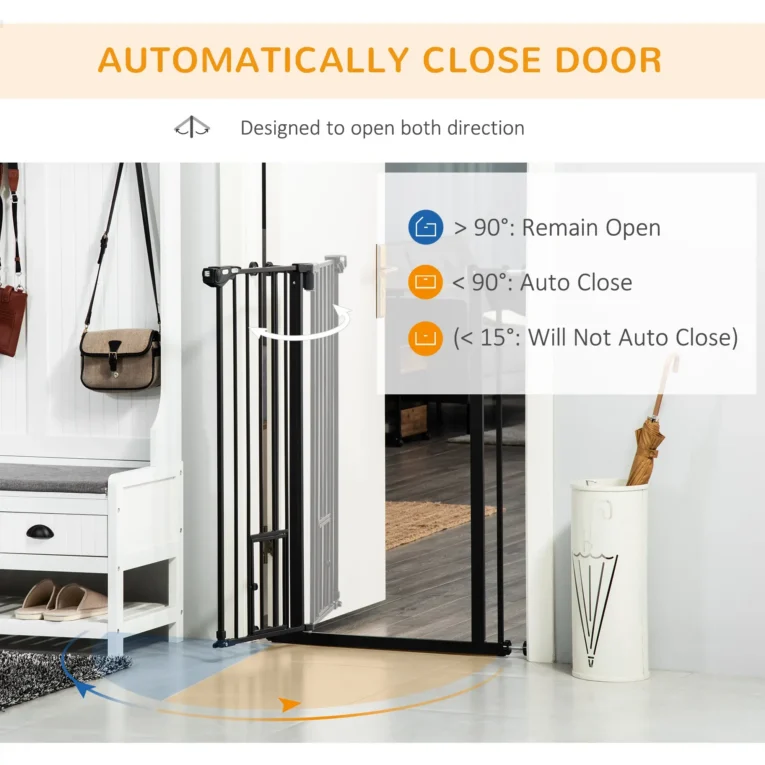 Extra-Tall Pet Gate with Cat Flap – Black, 74–101cm