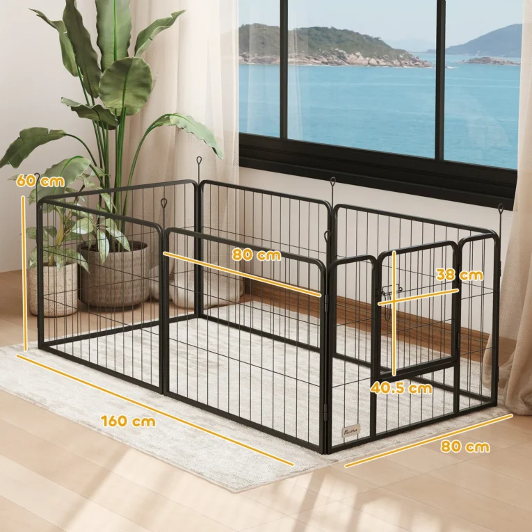 Six-Panel Steel Dog Playpen with Door – Grey, 60cm High