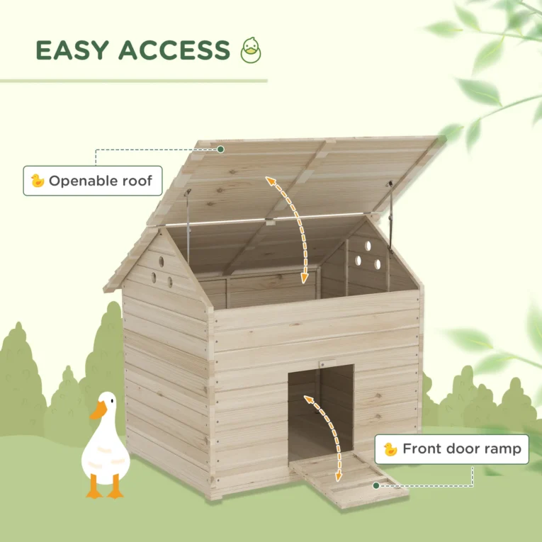 Wooden Duck Shelter with Opening Roof – Natural