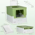 Hooded Cat Litter Box Portable – Emerald Green, White