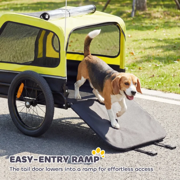 Dog Bicycle Trailer with Fold-Down Ramp – Yellow, 20kg Capacity