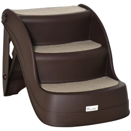 Folding Three-Step Pet Stairs – Brown, 38cm