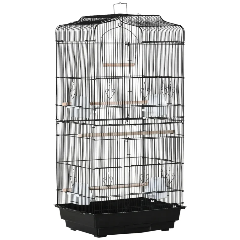 Metal Bird Cage with Stand and Swing – Black